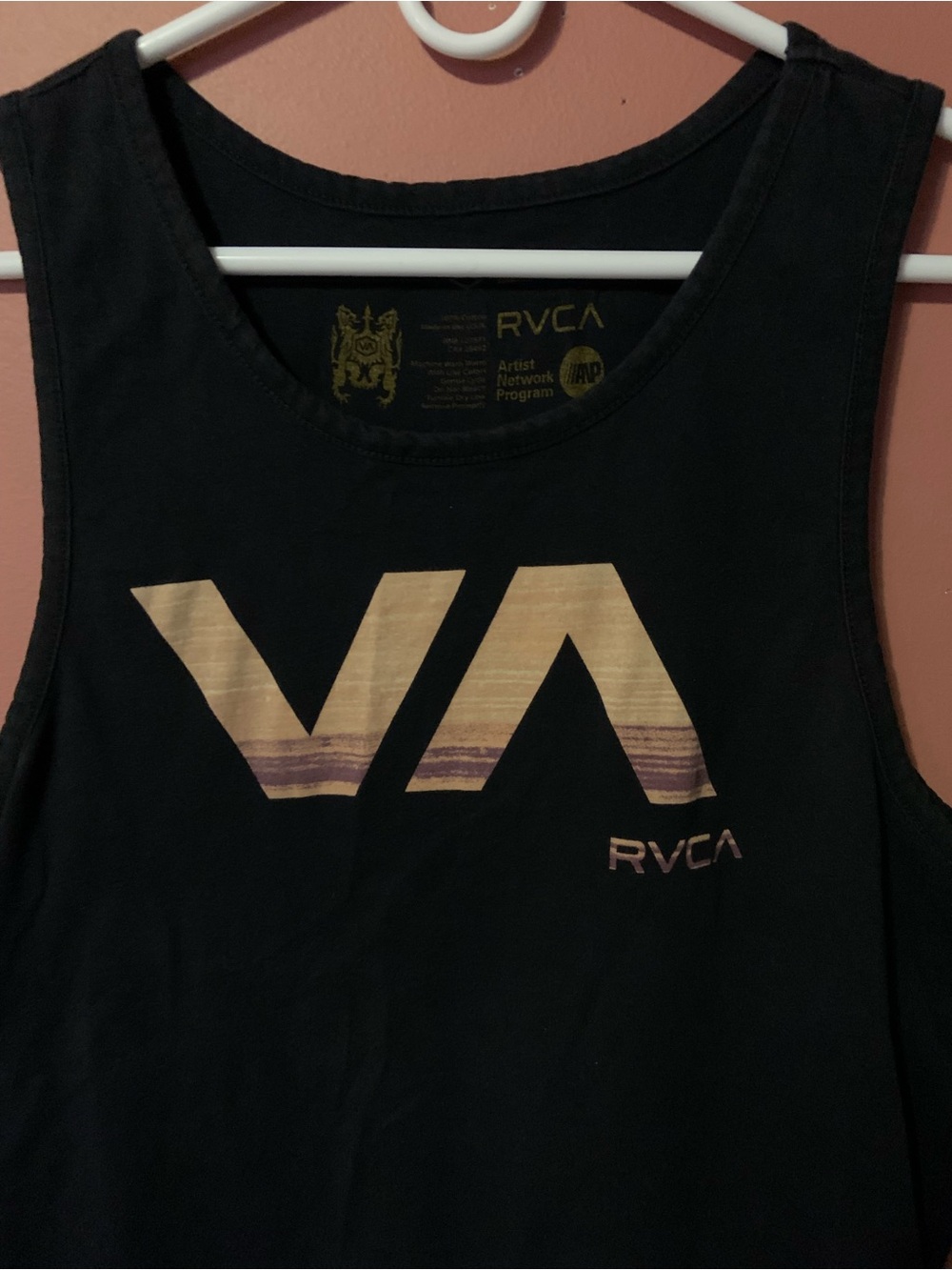 Vintage RVCA Tank Top MADE IN USA Size Small Artist Network Program Black 100%